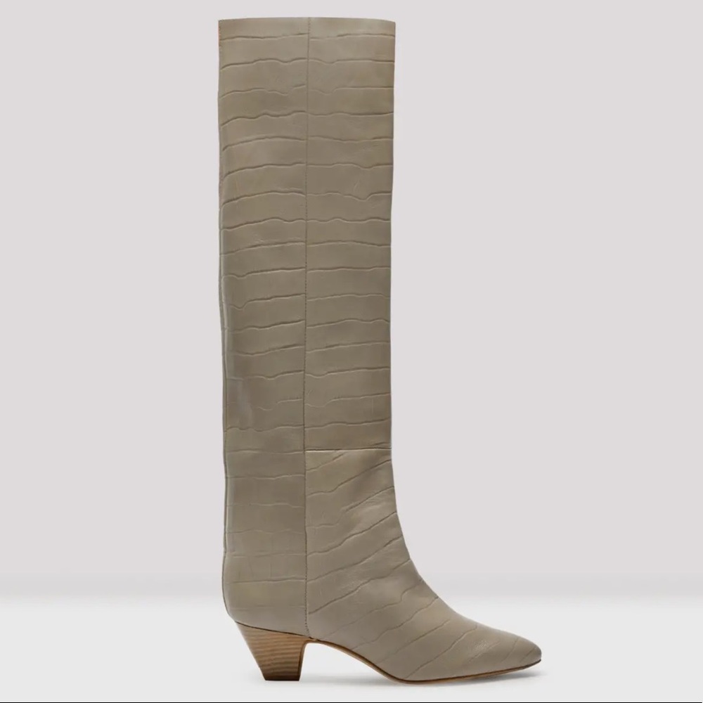 Miista Katerina Taupe Croc Leather Slouch Boot